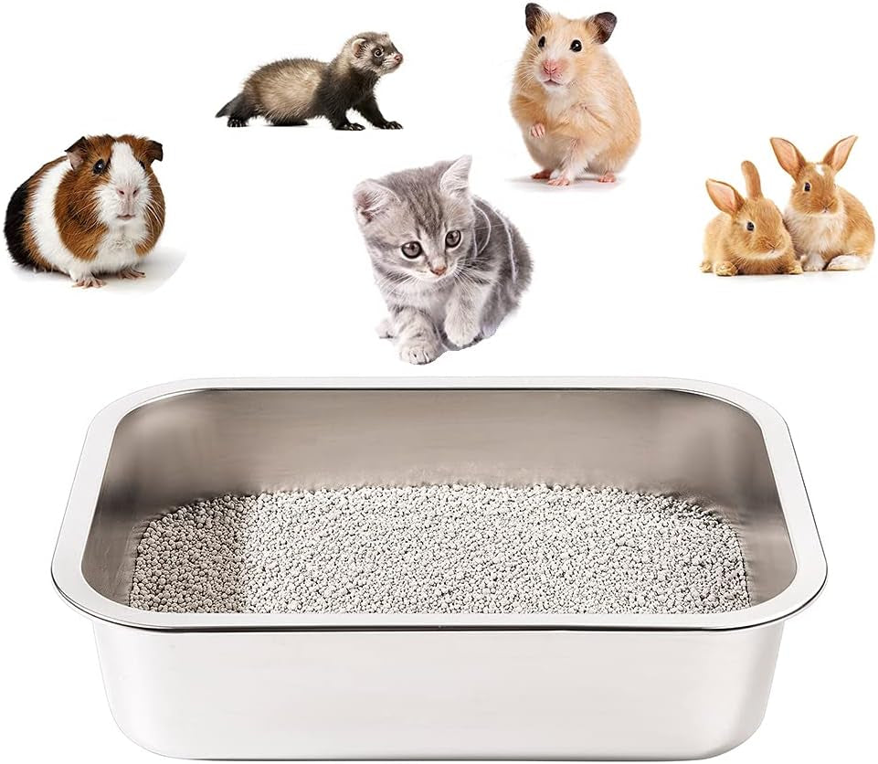 Stainless Steel Litter Box for Cats, Odor Control Litter Pan, Non Stick, Easy to Clean, Rust Proof and Non Slip Rubber Feet