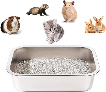 Stainless Steel Litter Box for Cats, Odor Control Litter Pan, Non Stick, Easy to Clean, Rust Proof and Non Slip Rubber Feet