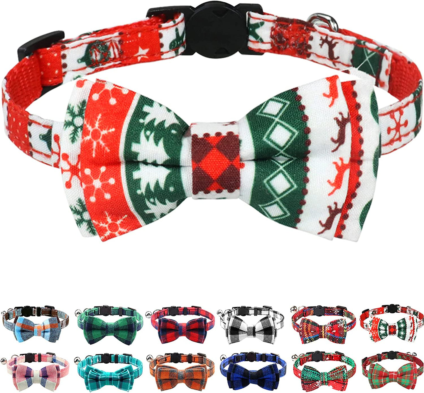 Upgraded Cat Collar with Bells, Breakaway Cat Collars with Bow Tie, 1 Pack Safety Plaid Kitten Collars