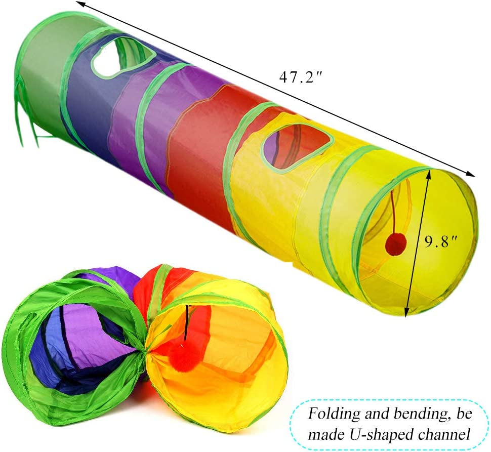 Cat Tunnel, Cat Tubes for Indoor Cats Collapsible Cat Play Toy for Puzzle Exercising Hiding Training and Running with a Red Fun Ball and 2 Holes (25&120Cm)