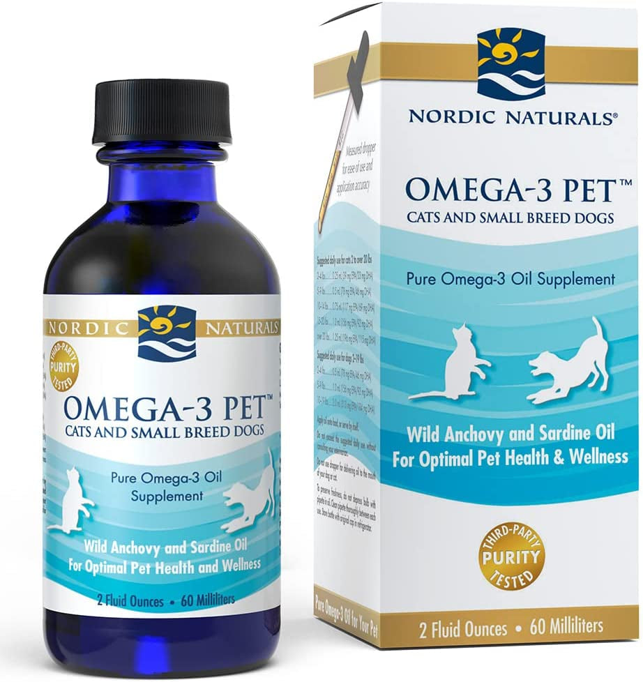 Omega-3 Pet, Unflavored - 2 Oz - 304 Mg Omega-3 per One Ml - Fish Oil for Small Dogs & Cats with EPA & DHA - Promotes Heart, Skin, Coat, & Immune Health