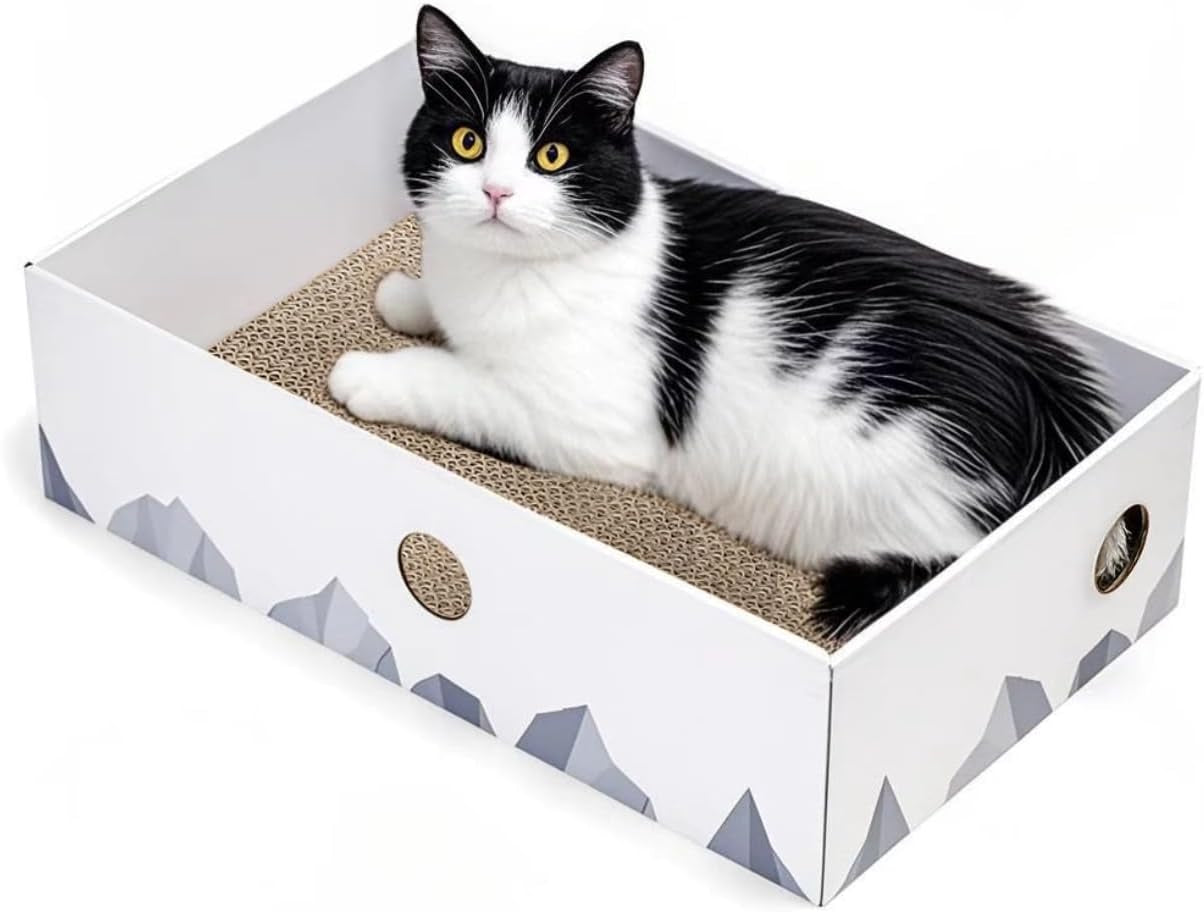 Cat Scratcher Box with 3-Layer Corrugated Pad, Heavy-Duty Double-Sided Cardboard Scratching Board & Bed