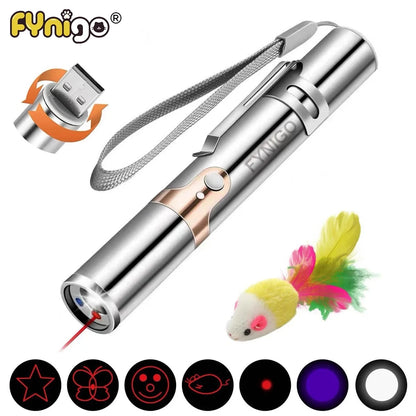 Cat Laser Pointer Toy Rechargeable, Interactive Toy for Cat Kitten Dog with a Mouse Toy, Silver