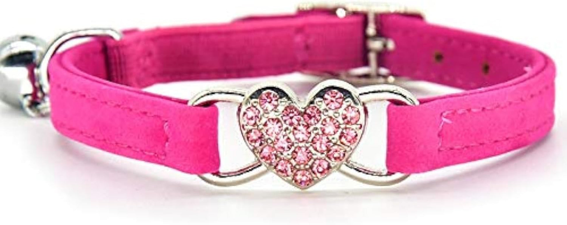 Soft Velvet Safe Cat Adjustable Collar with Crystal Heart Charm and Bells 8-11 Inches