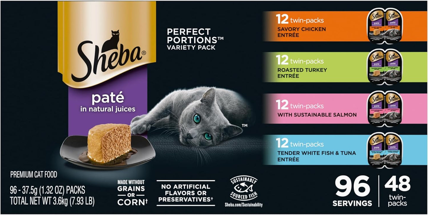 Perfect Portions Wet Cat Food Pate with Sustainable Salmon, Signature Seafood Entree, and Tender White Fish and Tuna Entree Variety Pack