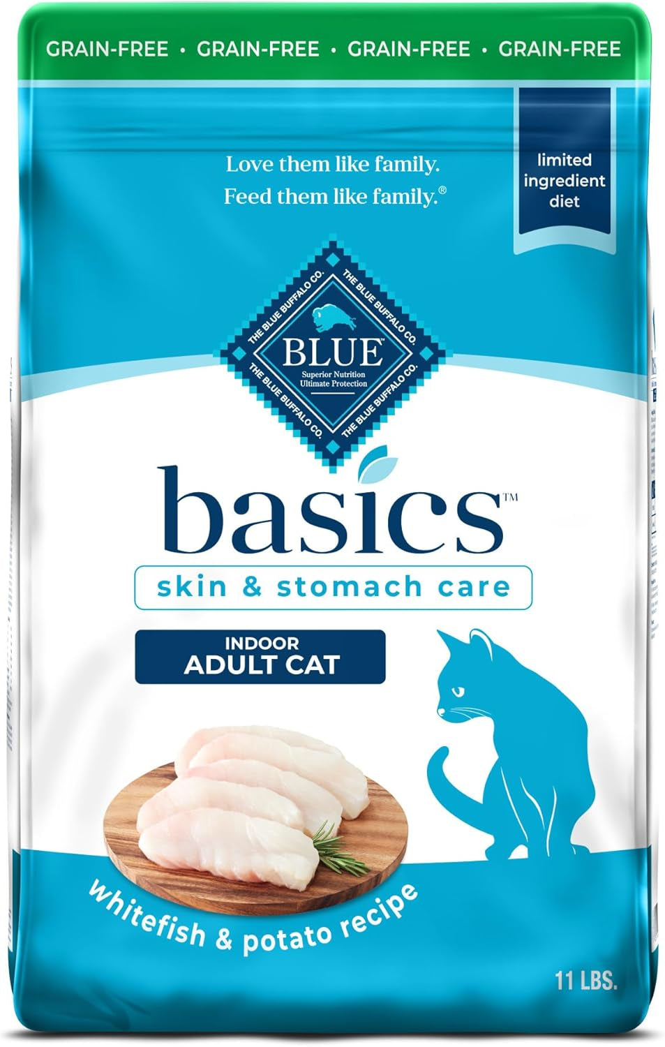 Basics Grain-Free Dry Cat Food, Skin & Stomach Care, Limited Ingredient Diet for Indoor Cats, Turkey & Potato Recipe