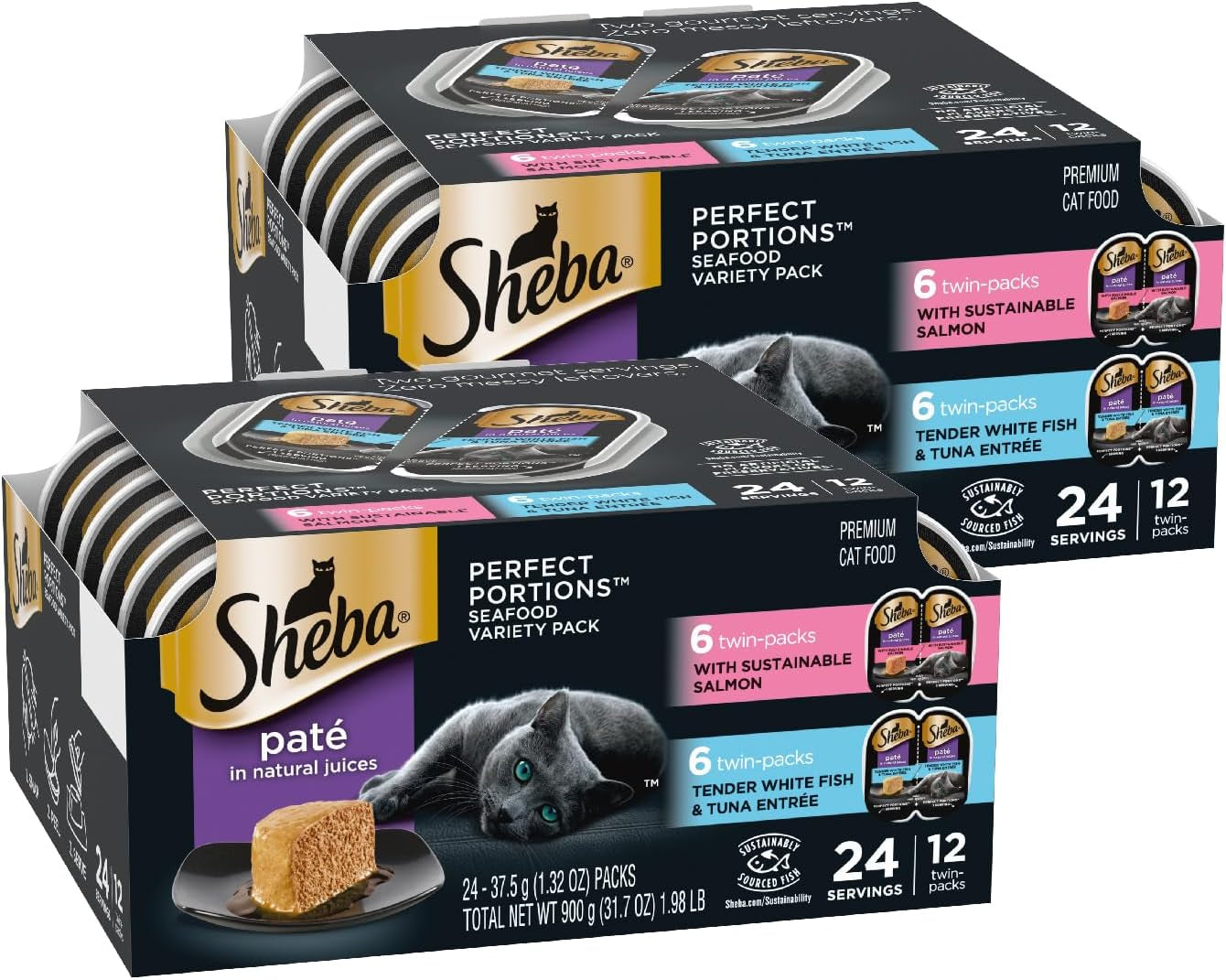 Perfect Portions Wet Cat Food Pate with Sustainable Salmon, Signature Seafood Entree, and Tender White Fish and Tuna Entree Variety Pack