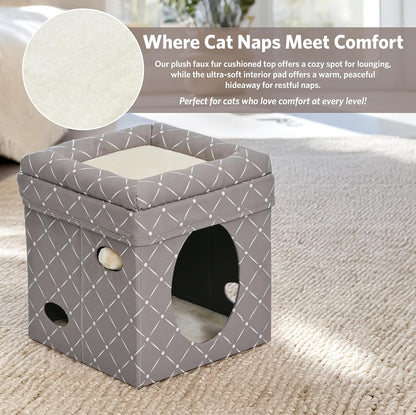 Cat Cube - Cat House / Cat Condo in Fashionable Mushroom Diamond Print