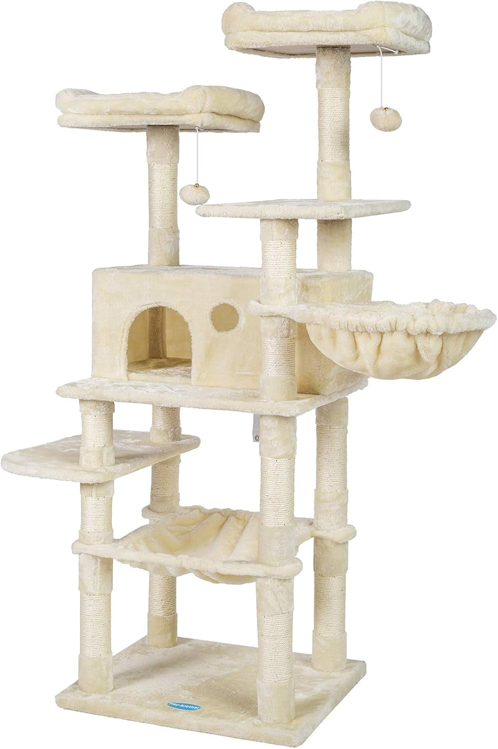 Cat Tree for Large Cats, Cat Tower with Scratching Posts, 2 Padded Plush Perches, Big Condo and Cozy Basket