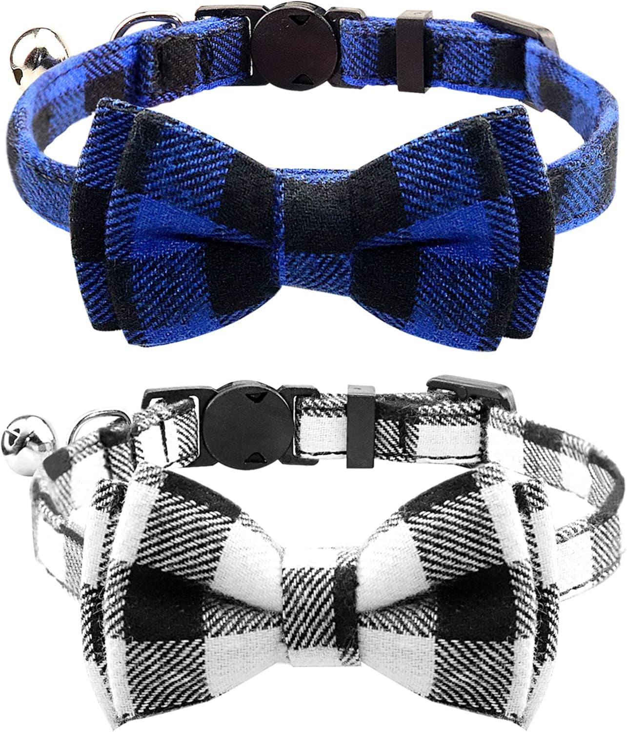 Upgraded Cat Collar with Bells, Breakaway Cat Collars with Bow Tie, 1 Pack Safety Plaid Kitten Collars