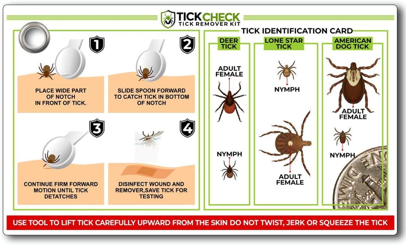 Tick Remover Spoon - 3 Pack of Lightweight Tick Remover Tools with Free Tick ID Card & Carabiner