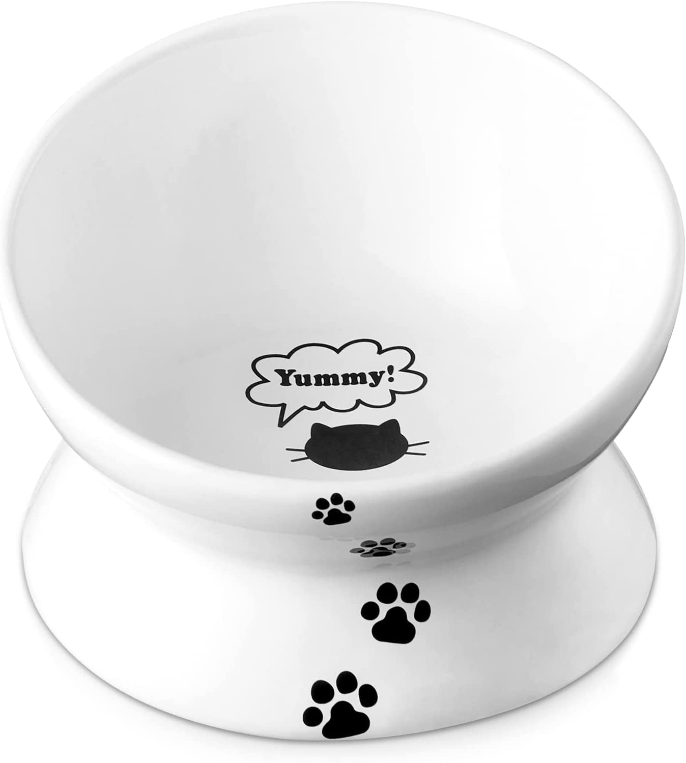 Cat Bowl anti Vomiting, Raised Food Bowls, Tilted Elevated Bowl, Ceramic Pet Food Bowl for Flat Faced Cats, Small Dogs, Protect Pet'S Spine, Dishwasher Safe (5 Inches, White)