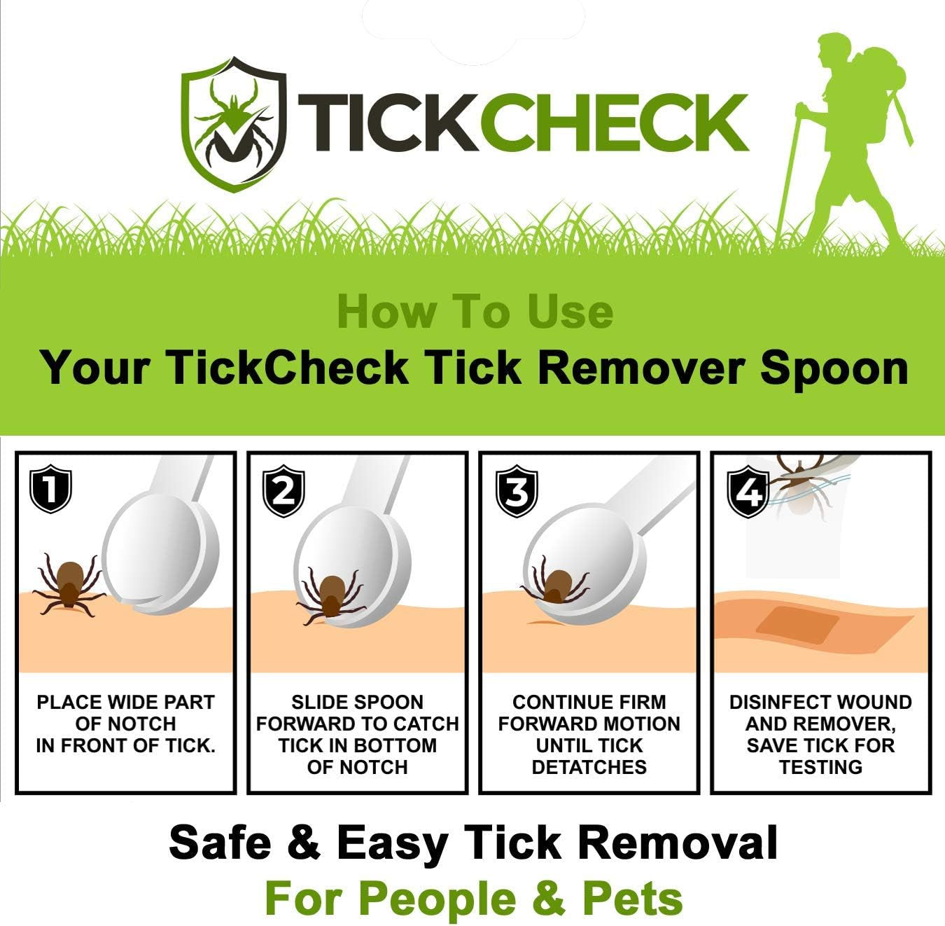 Tick Remover Spoon - 3 Pack of Lightweight Tick Remover Tools with Free Tick ID Card & Carabiner