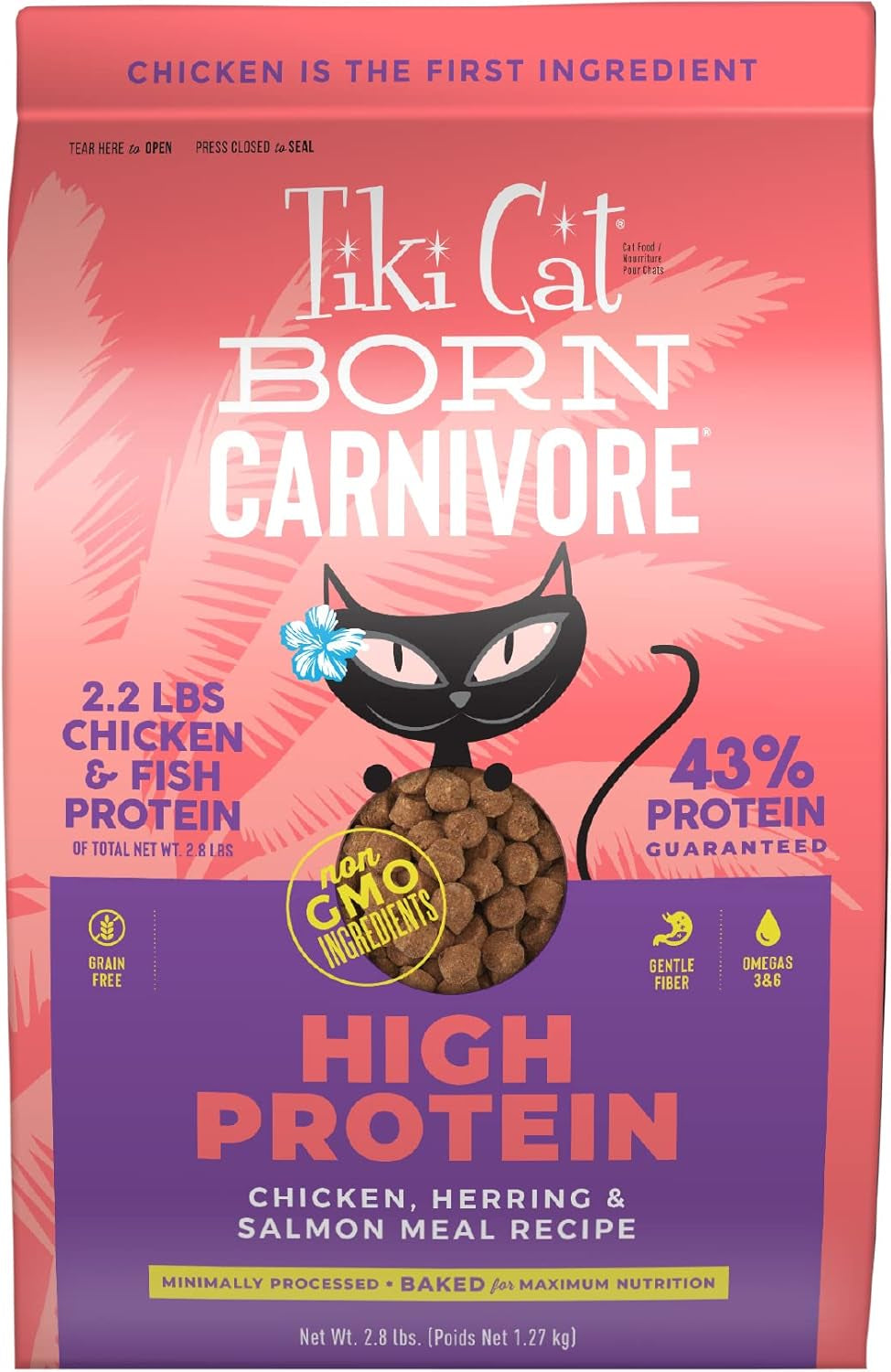 Tiki Cat Born Carnivore High Protein, Herring & Salmon Meal, Grain-Free Baked Kibble to Maximize Nutrients, Dry Cat Food