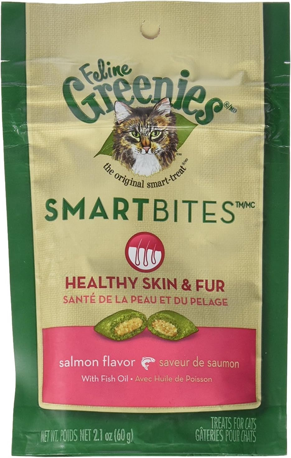 Feline Smartbites Skin & Fur Health Crunchy and Soft Textured Adult Natural Cat Treats