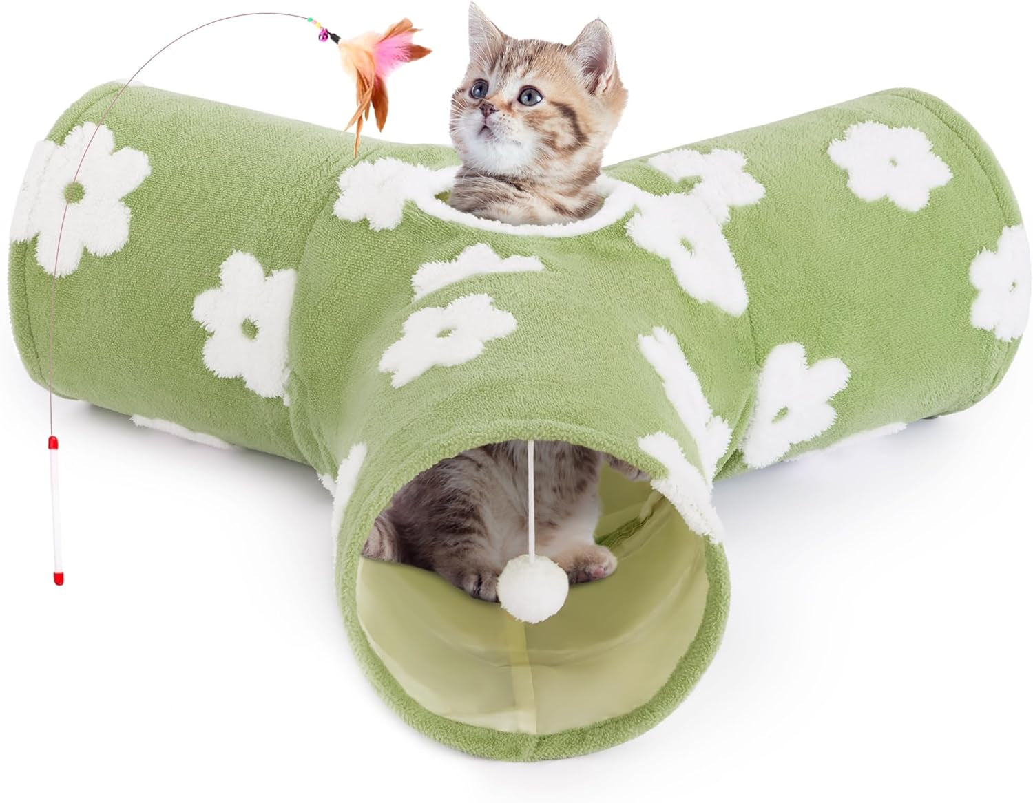 Pet Cat Tunnel Tube Toys 3 Way Collapsible, Tunnels for Indoor Cats, Kitty Bored Peek Hole Toy Ball