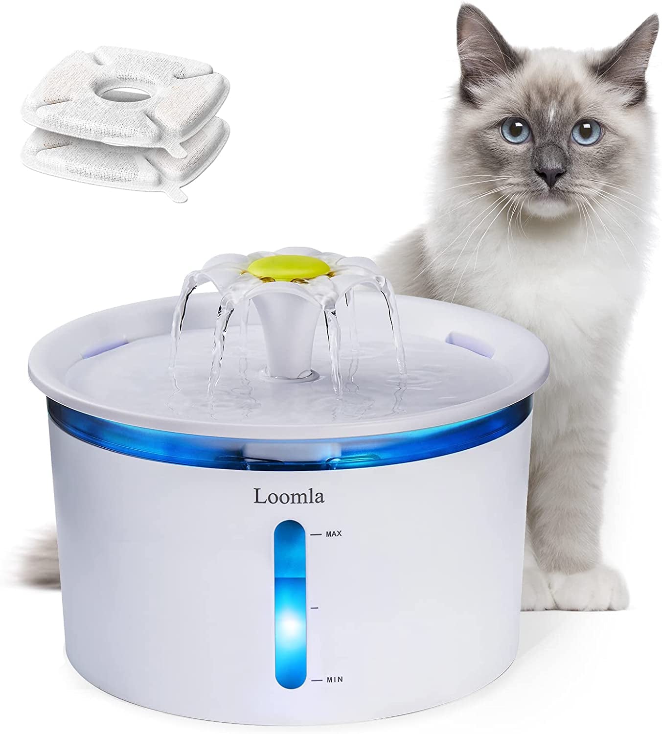 Cat Water Fountain, 85Oz/2.5L Pet Water Fountain Indoor with Switchable LED Lights, 2 Replacement Filters for Cats