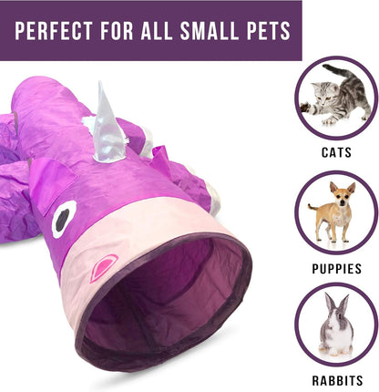 Magic Mewnicorn Multi Cat Tunnel Boredom Relief Toys with Crinkle Feather String Cats for Hiding Hunting and Resting