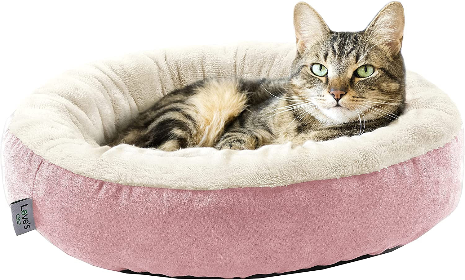 Round Donut Cat Cushion Bed, Anti-Slip & Water-Resistant Bottom, Super Soft Durable Fabric Pet Beds, Washable