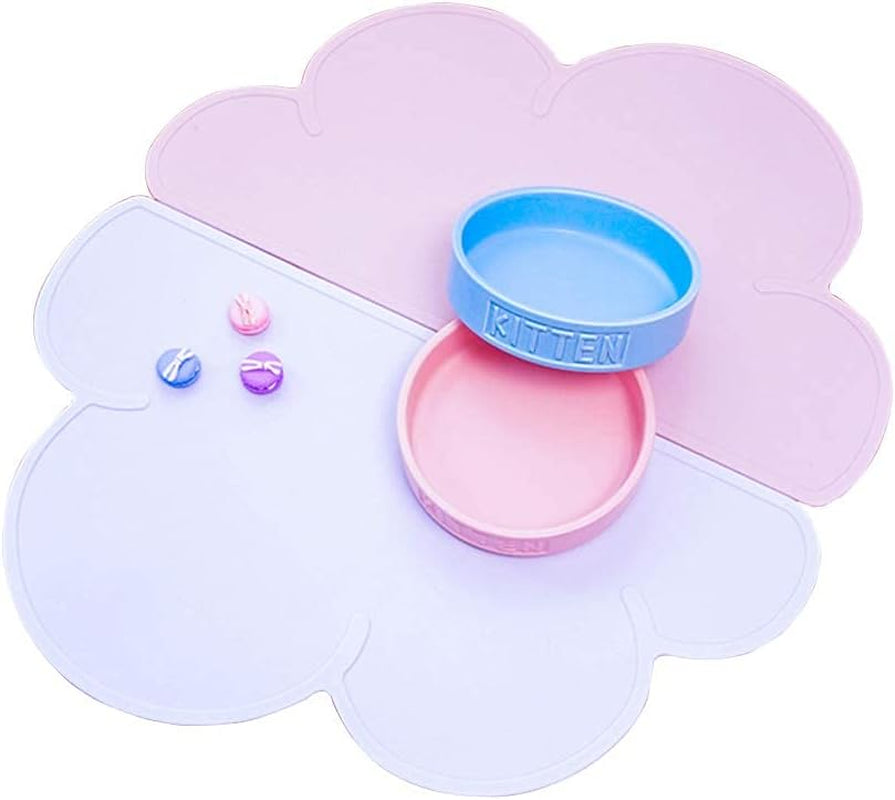 Pet Food Mats–Dog Cat Feeding Mat Top Grade Cloud Silicone Pad Anti-Slip Waterproof Anti-Slip Bowl Placemat (Lilac)