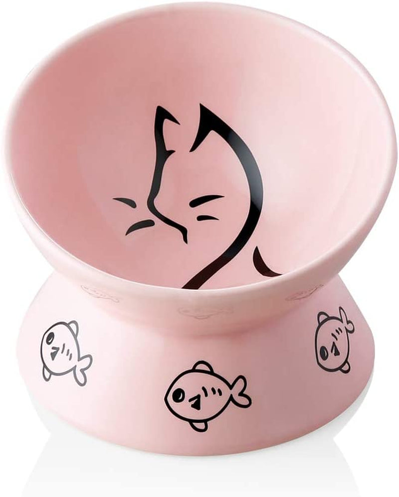 Ceramic Raised Cat Bowls, Slanted Cat Dish Food or Water Bowls, Elevated Porcelain Pet Feeder Bowl Protect Cat'S Spine, Stress Free, Backflow Prevention (White)