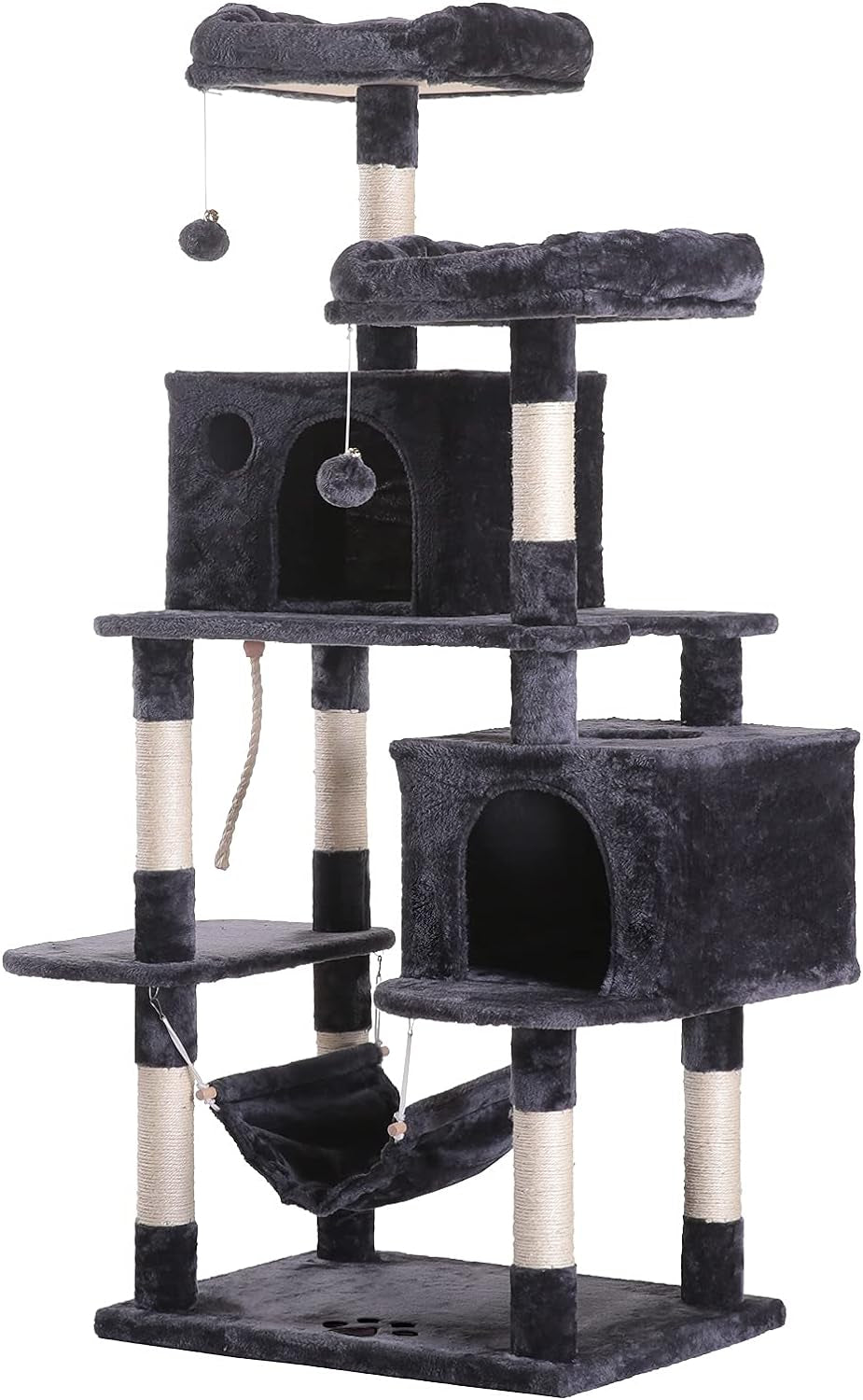 Large Multi-Level Cat Tree Condo Furniture with Sisal-Covered Scratching Posts, 2 Bigger Plush Condos, Perch Hammock for Kittens, Cats