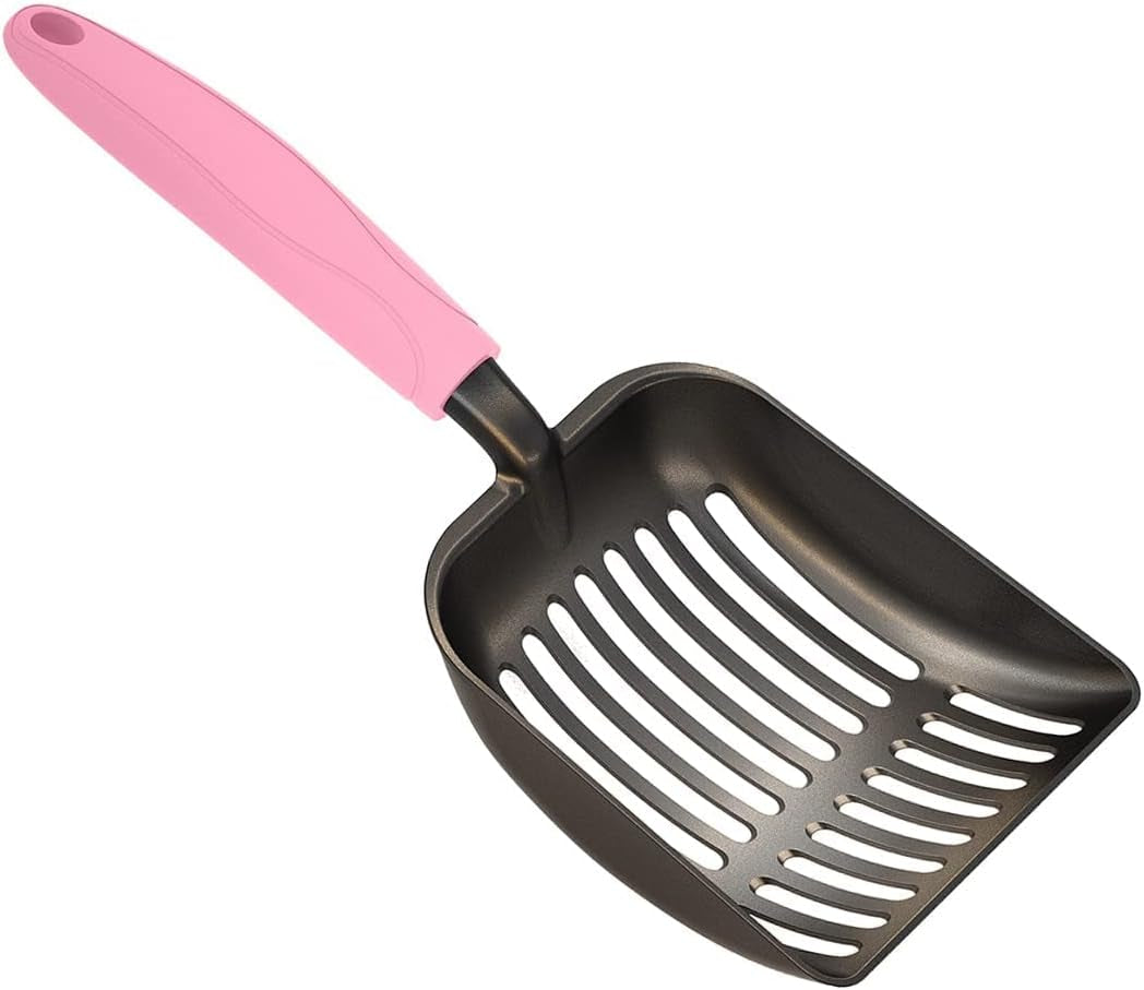 Cat Litter Scoop, Non-Stick Plated Aluminum Alloy Sifter, Kitty Durable Metal Scooper, Deep Shovel, Long Handle, Kitten Pooper Lifter, Size Large