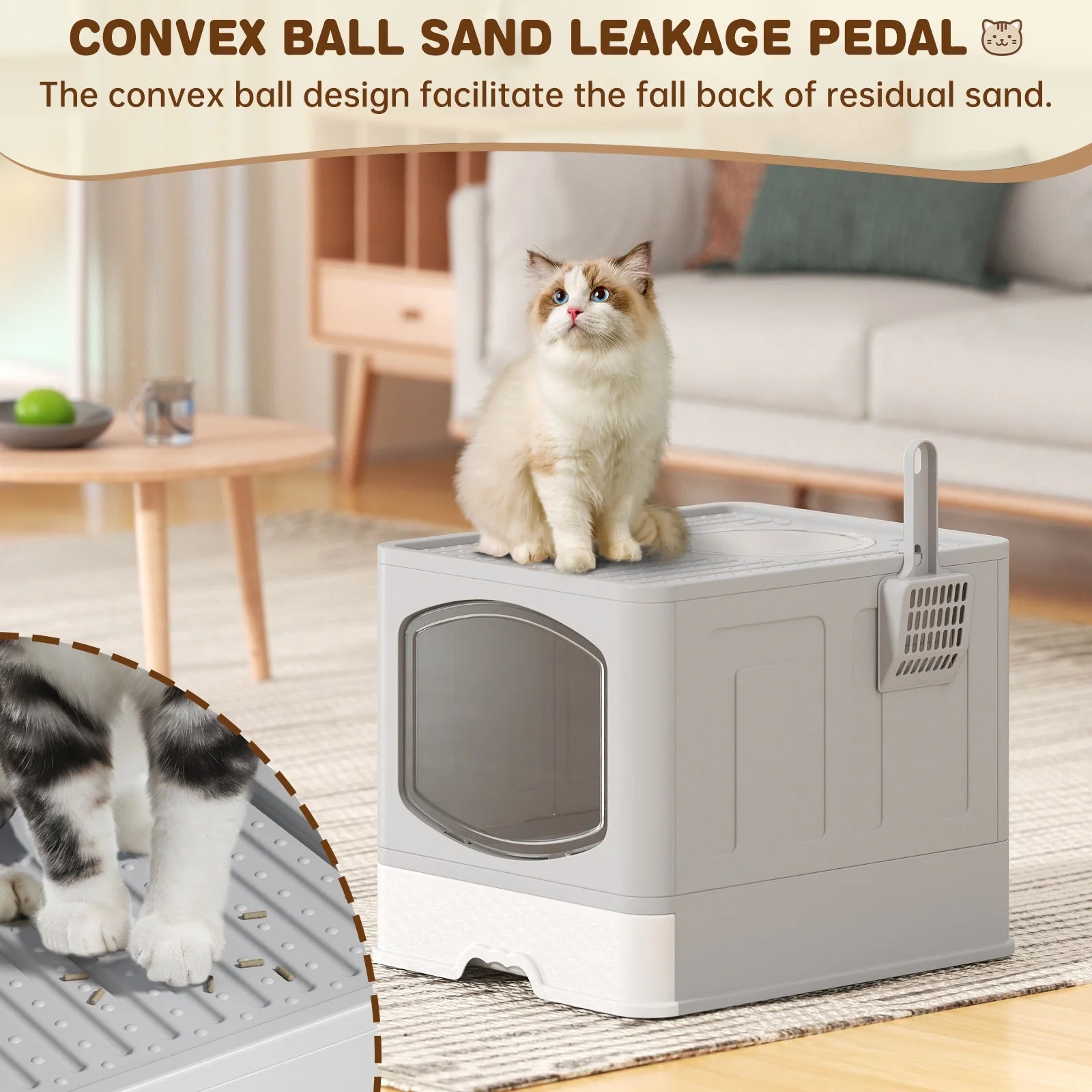 Extra Large Foldable Cat Litter Box with Cat Litter Scoop, Front Entry Top Exit Cat Litter Pan with Lid, Enclosed Anti-Splashing Cat Kitty Litter Box, Drawer Type Cat Litter Easy Cleaning and Scoop