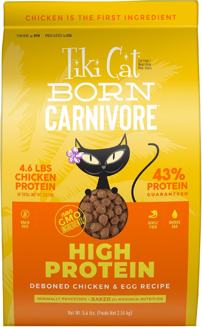 Tiki Cat Born Carnivore High Protein, Herring & Salmon Meal, Grain-Free Baked Kibble to Maximize Nutrients, Dry Cat Food