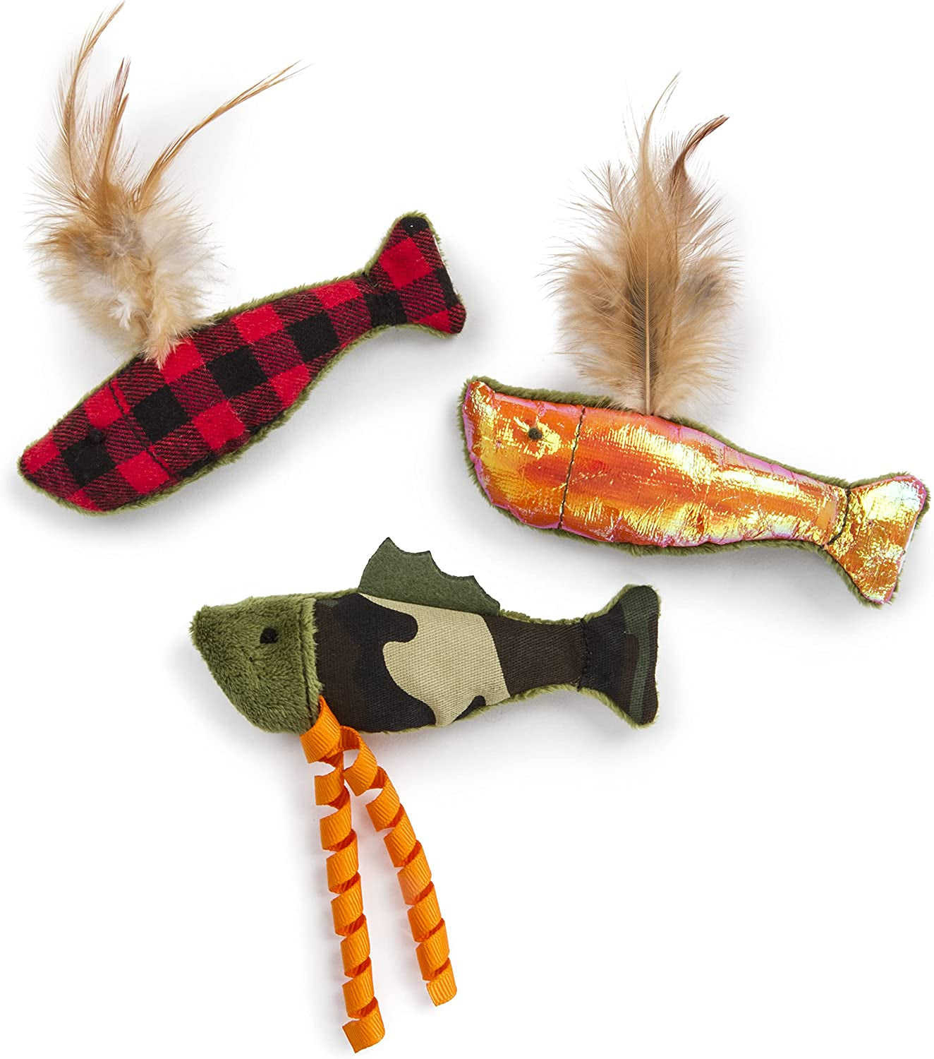 (3 Count) Fish Flop Crinkle Catnip Cat Toys - Multi Color, 3 Count