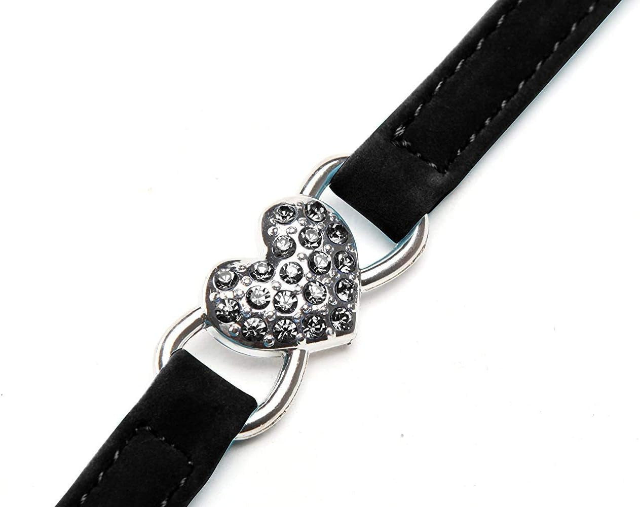 Soft Velvet Safe Cat Adjustable Collar with Crystal Heart Charm and Bells 8-11 Inches