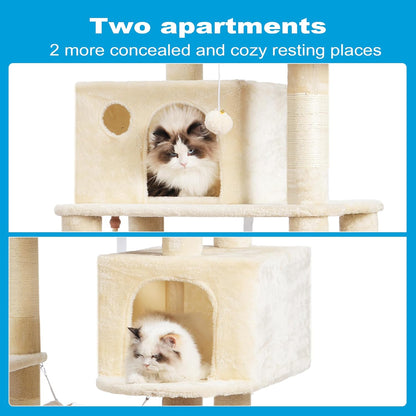 Large Multi-Level Cat Tree Condo Furniture with Sisal-Covered Scratching Posts, 2 Bigger Plush Condos, Perch Hammock for Kittens, Cats