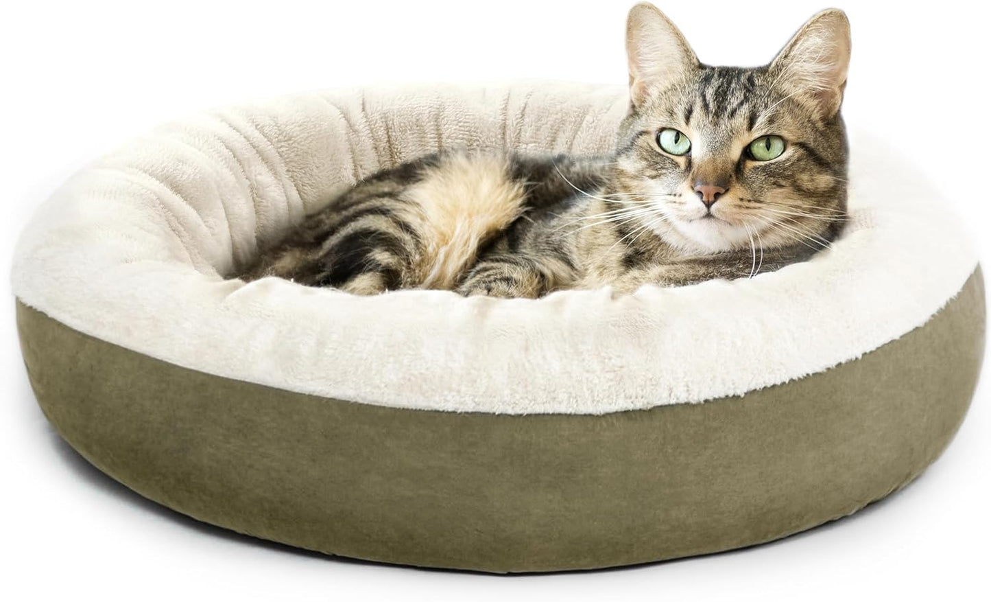 Round Donut Cat Cushion Bed, Anti-Slip & Water-Resistant Bottom, Super Soft Durable Fabric Pet Beds, Washable