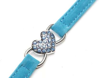 Soft Velvet Safe Cat Adjustable Collar with Crystal Heart Charm and Bells 8-11 Inches