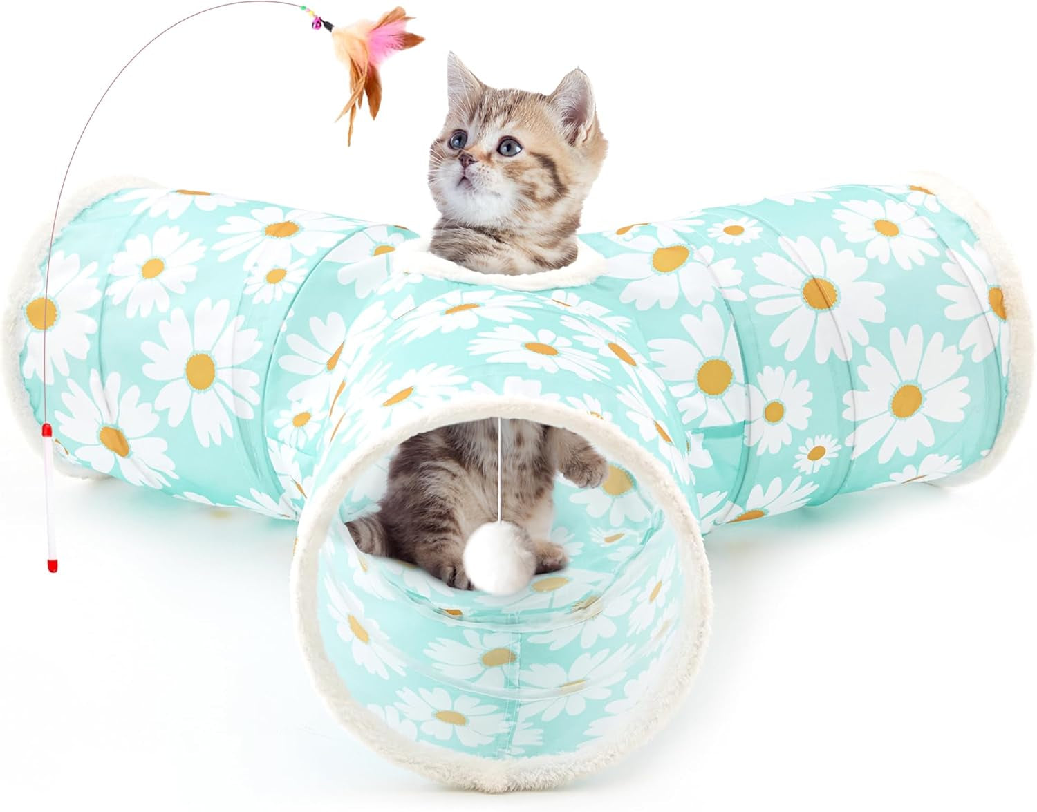 Pet Cat Tunnel Tube Toys 3 Way Collapsible, Tunnels for Indoor Cats, Kitty Bored Peek Hole Toy Ball