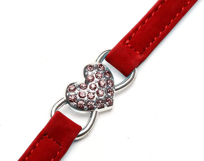 Soft Velvet Safe Cat Adjustable Collar with Crystal Heart Charm and Bells 8-11 Inches