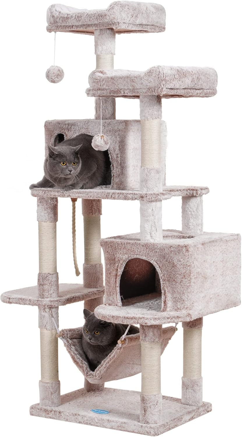 Large Multi-Level Cat Tree Condo Furniture with Sisal-Covered Scratching Posts, 2 Bigger Plush Condos, Perch Hammock for Kittens, Cats