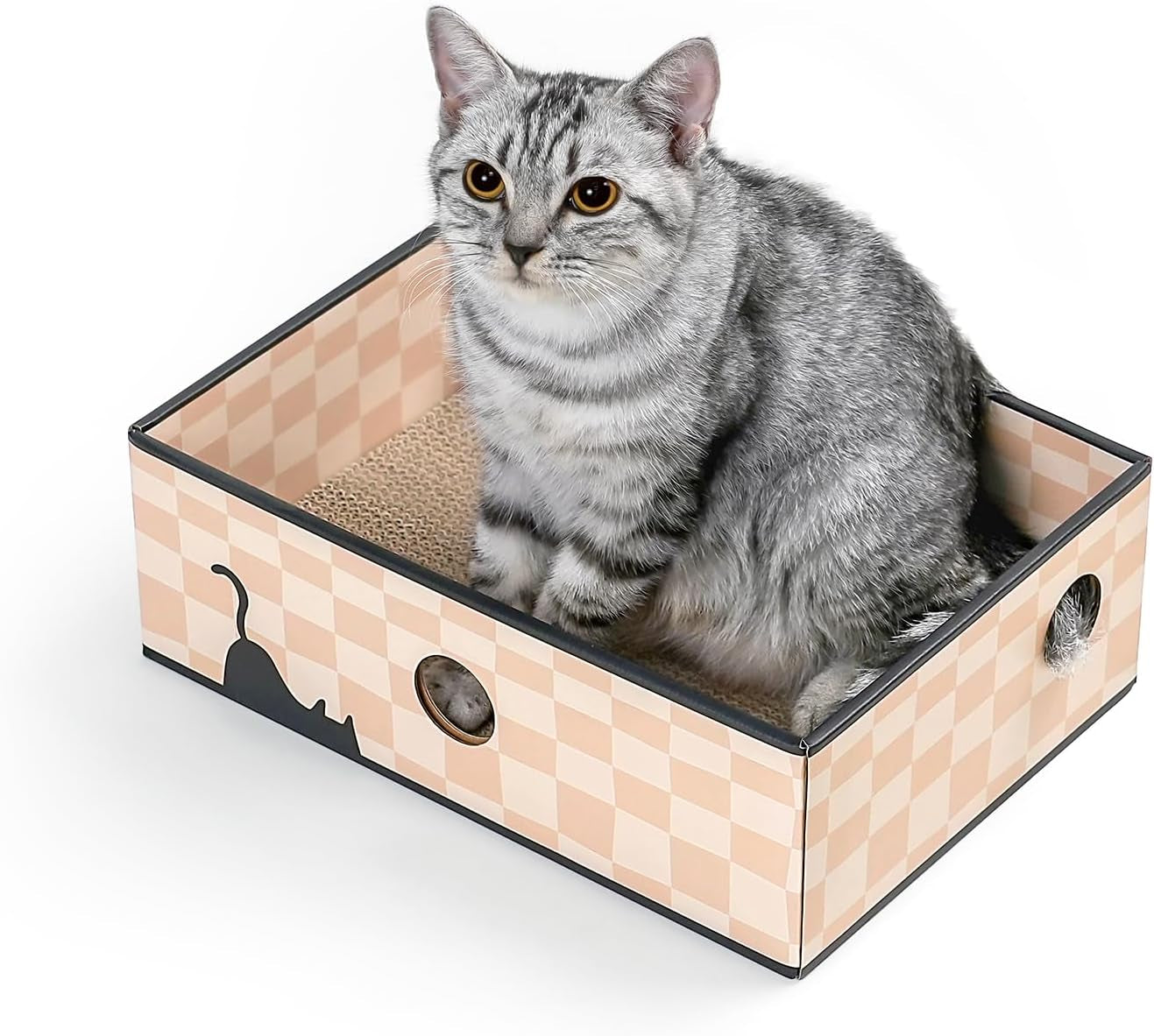 Cat Scratcher Box with 3-Layer Corrugated Pad, Heavy-Duty Double-Sided Cardboard Scratching Board & Bed