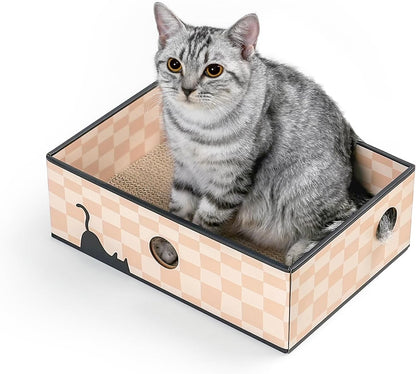 Cat Scratcher Box with 3-Layer Corrugated Pad, Heavy-Duty Double-Sided Cardboard Scratching Board & Bed