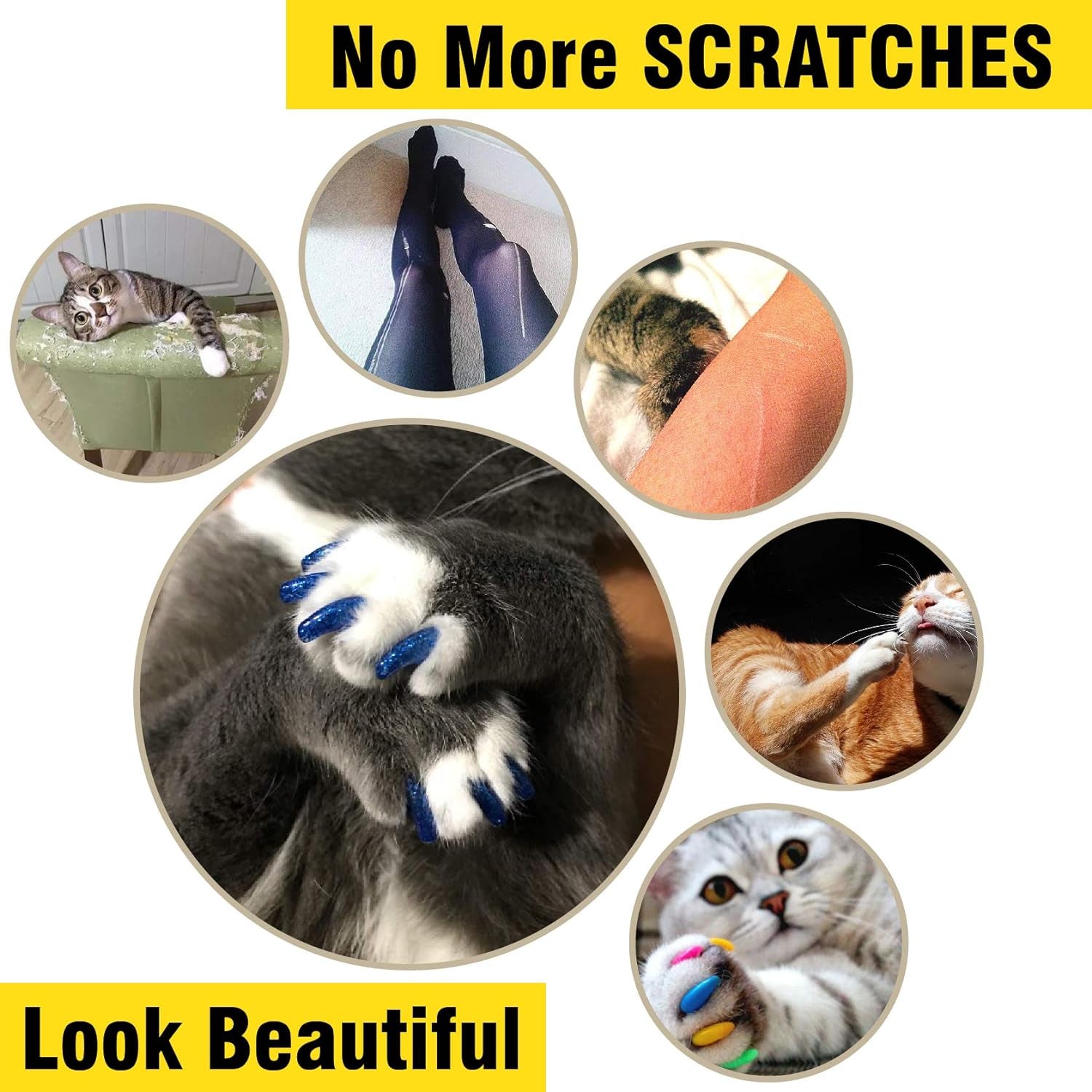 Cat Nail Caps | Cat Claw Covers | with Adhesives and Applicators | 100 Pcs)