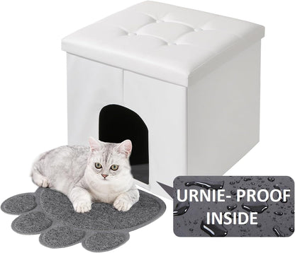 Cat Litter Box Enclosure Furniture Hidden, Cat Washroom Bench Storage Cabinet Waterproof Inside/Easy Clean | Easy Assembly | Odor Control