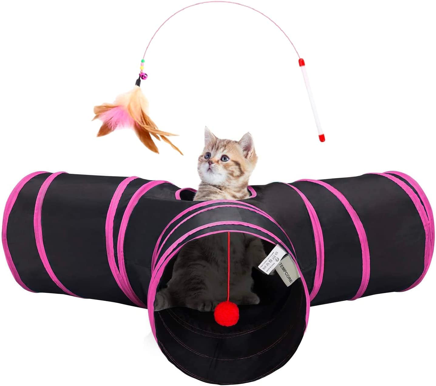 Pet Cat Tunnel Tube Toys 3 Way Collapsible, Tunnels for Indoor Cats, Kitty Bored Peek Hole Toy Ball