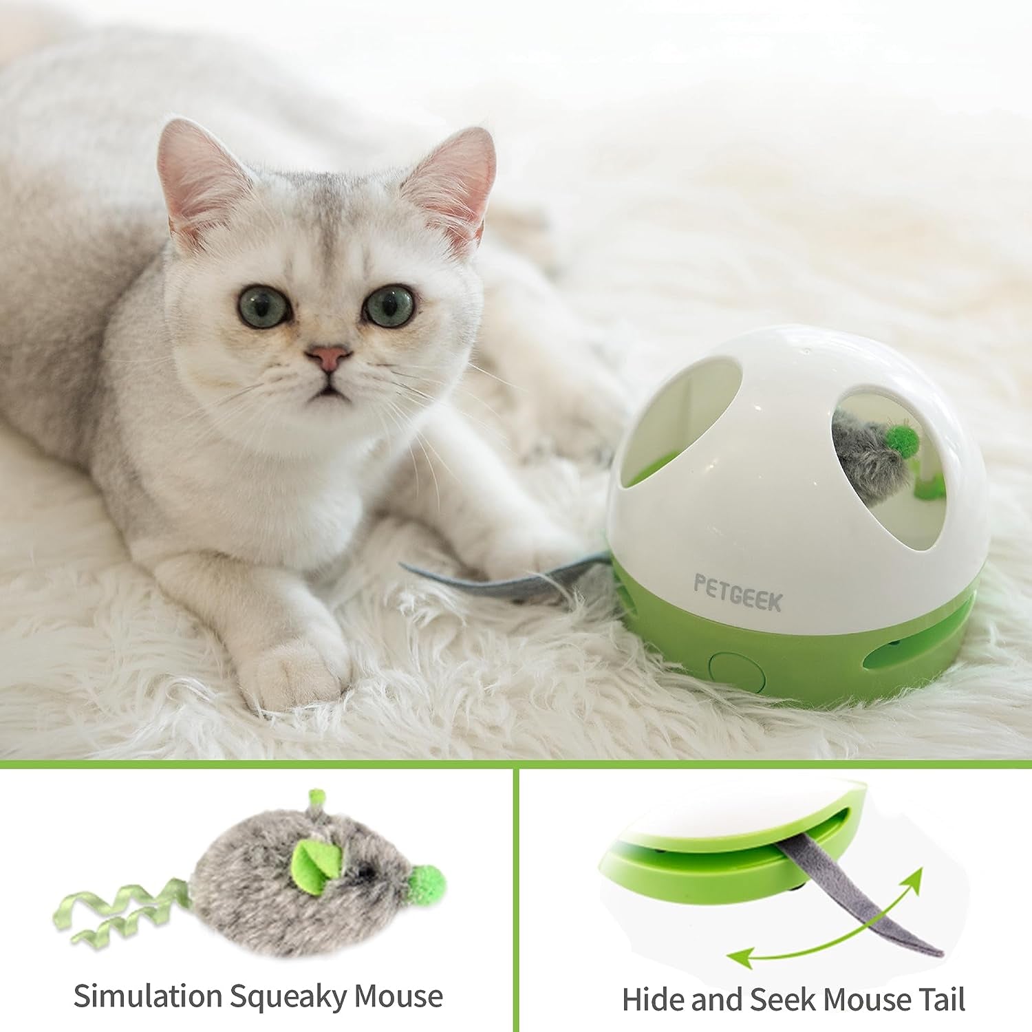 Hidey Mouse Electronic Interactive Cat Toy, Hide Mouse Cat Toy with Squeaky Mouse, Automatic Cat Toys with Catnip Filled Hidey Mouse, Cat Toys Interactive for Indoor Cats Play