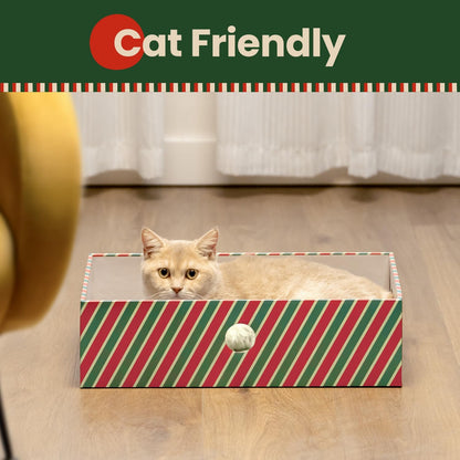 Cat Scratcher Box with 3-Layer Corrugated Pad, Heavy-Duty Double-Sided Cardboard Scratching Board & Bed