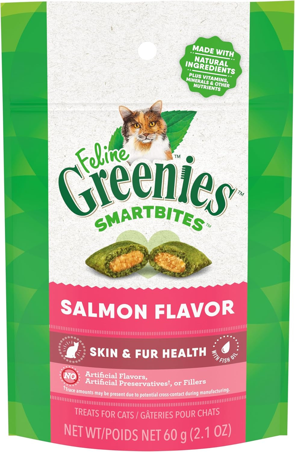 Feline Smartbites Skin & Fur Health Crunchy and Soft Textured Adult Natural Cat Treats