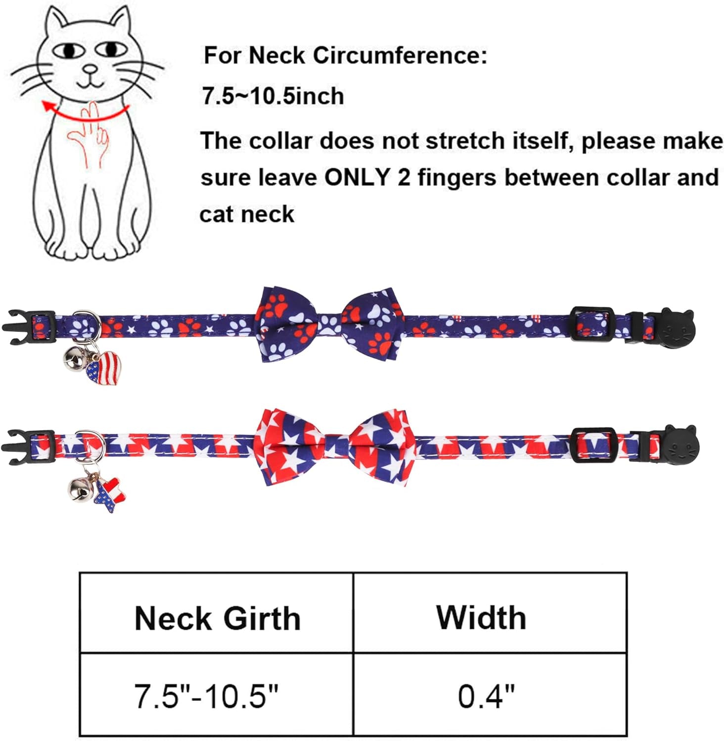 2 Pack Kitten / Cat Collar with Removable Bowtie 