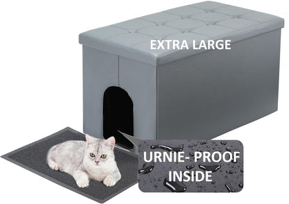 Cat Litter Box Enclosure Furniture Hidden, Cat Washroom Bench Storage Cabinet Waterproof Inside/Easy Clean | Easy Assembly | Odor Control