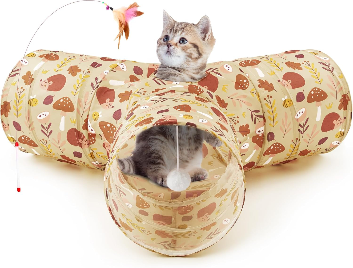 Pet Cat Tunnel Tube Toys 3 Way Collapsible, Tunnels for Indoor Cats, Kitty Bored Peek Hole Toy Ball