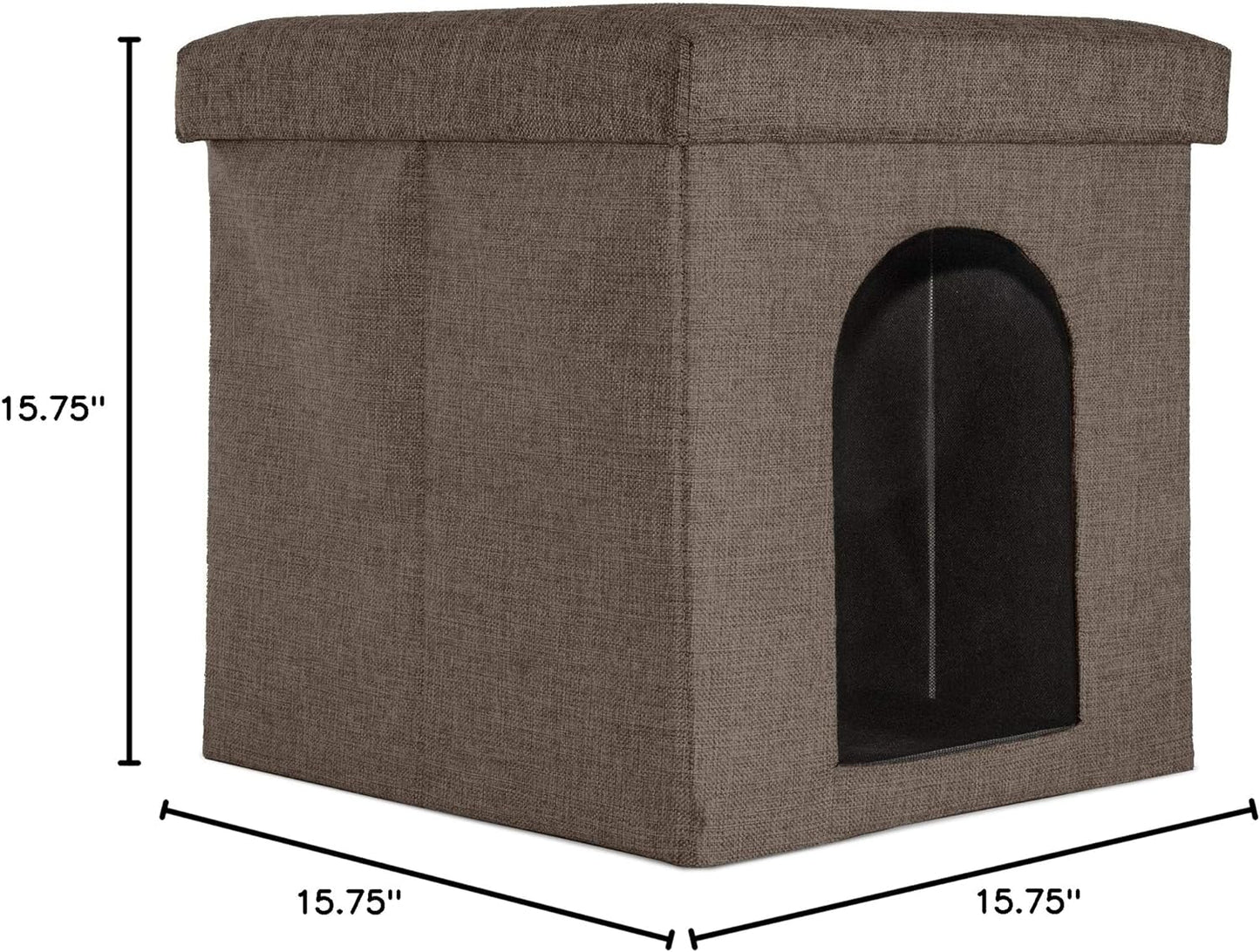 Pet House for Indoor Cats, Collapsible & Foldable W/ Plush Ball Toy - Living Room Footstool Cat Condo - Coconut Brown, Small