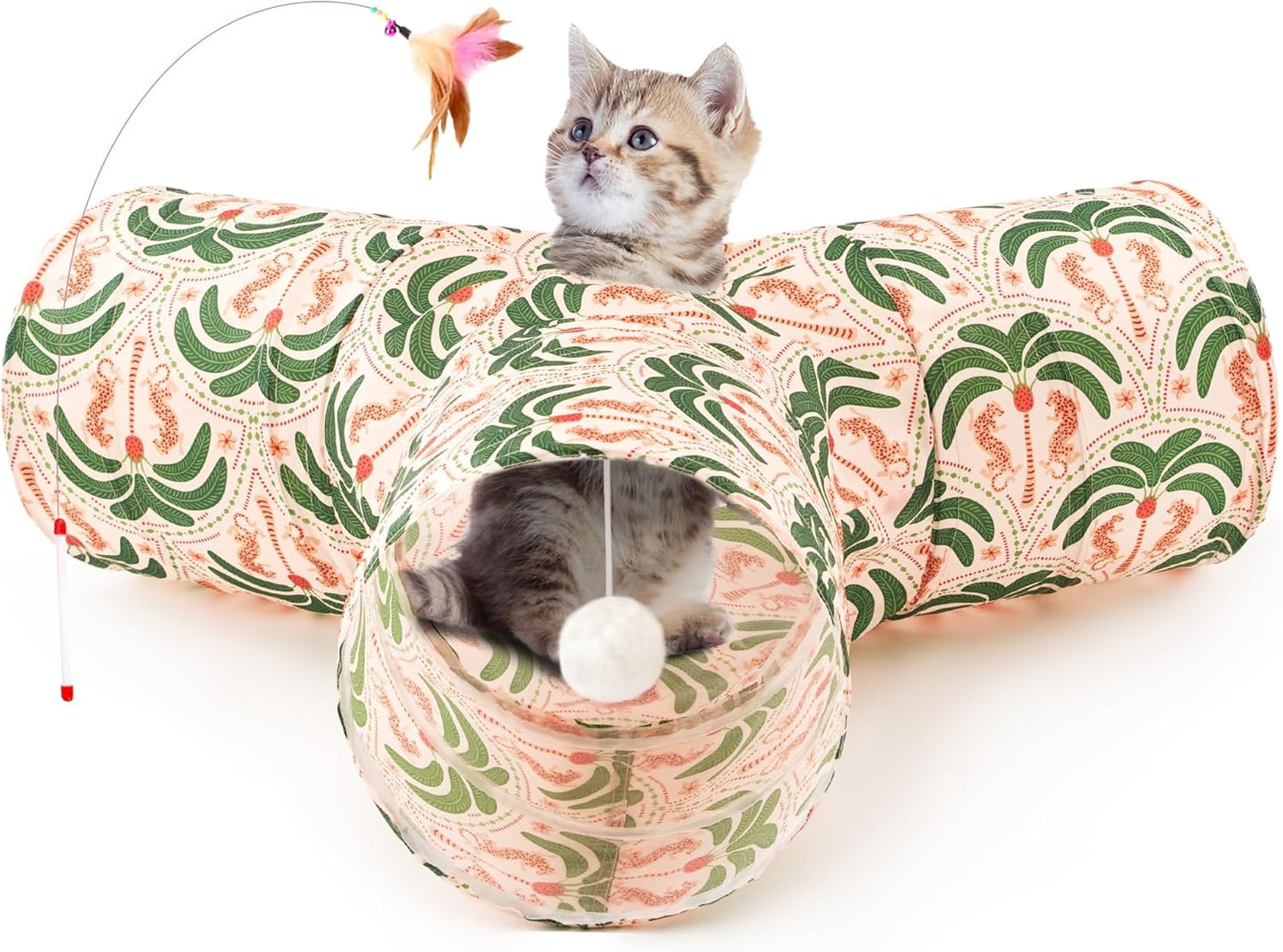 Pet Cat Tunnel Tube Toys 3 Way Collapsible, Tunnels for Indoor Cats, Kitty Bored Peek Hole Toy Ball